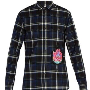 Valentino Sequined Flamingo Patch Plaid Shirt